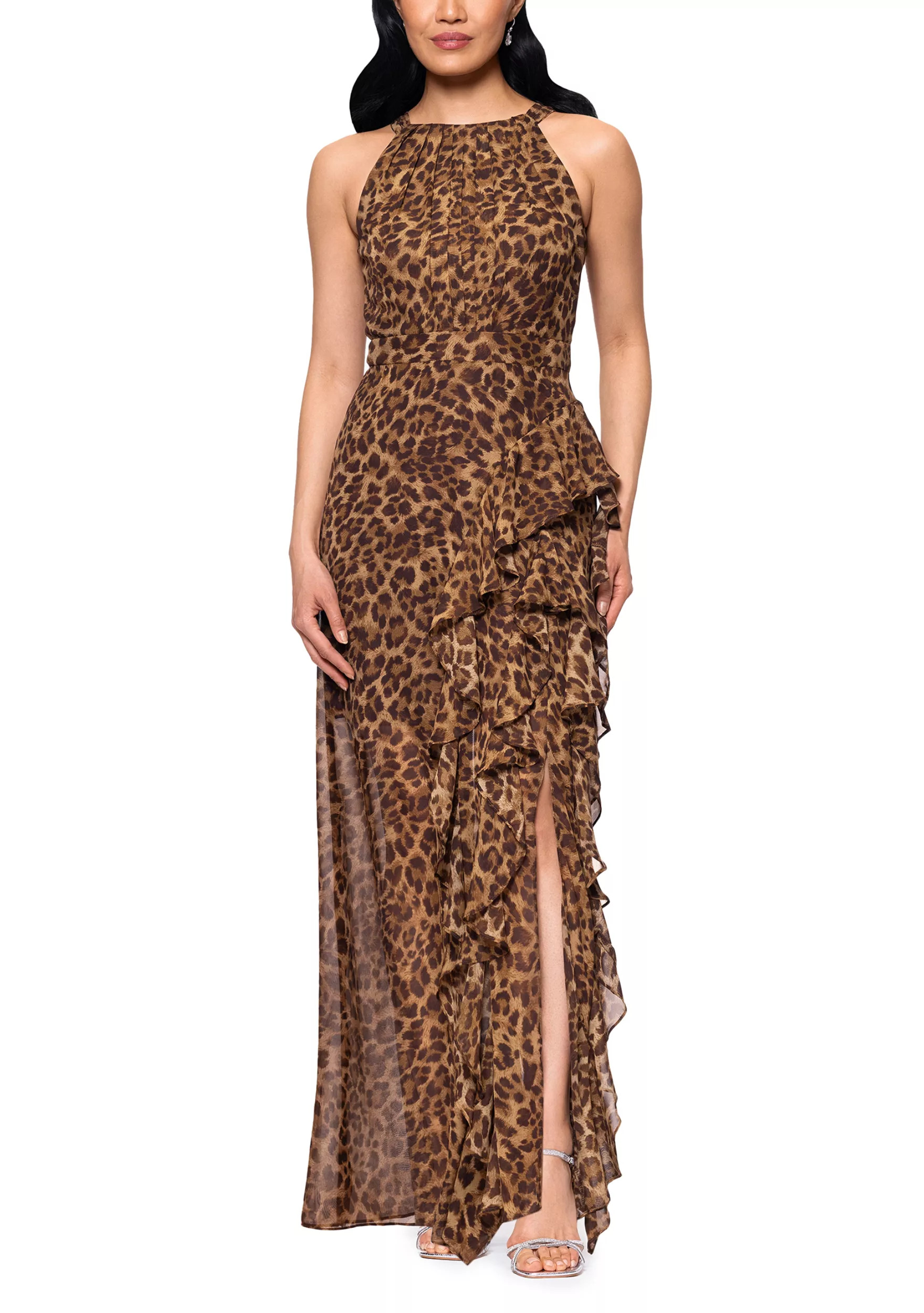 Women's Sleeveless Halter Neck Animal Print Gown | Belk