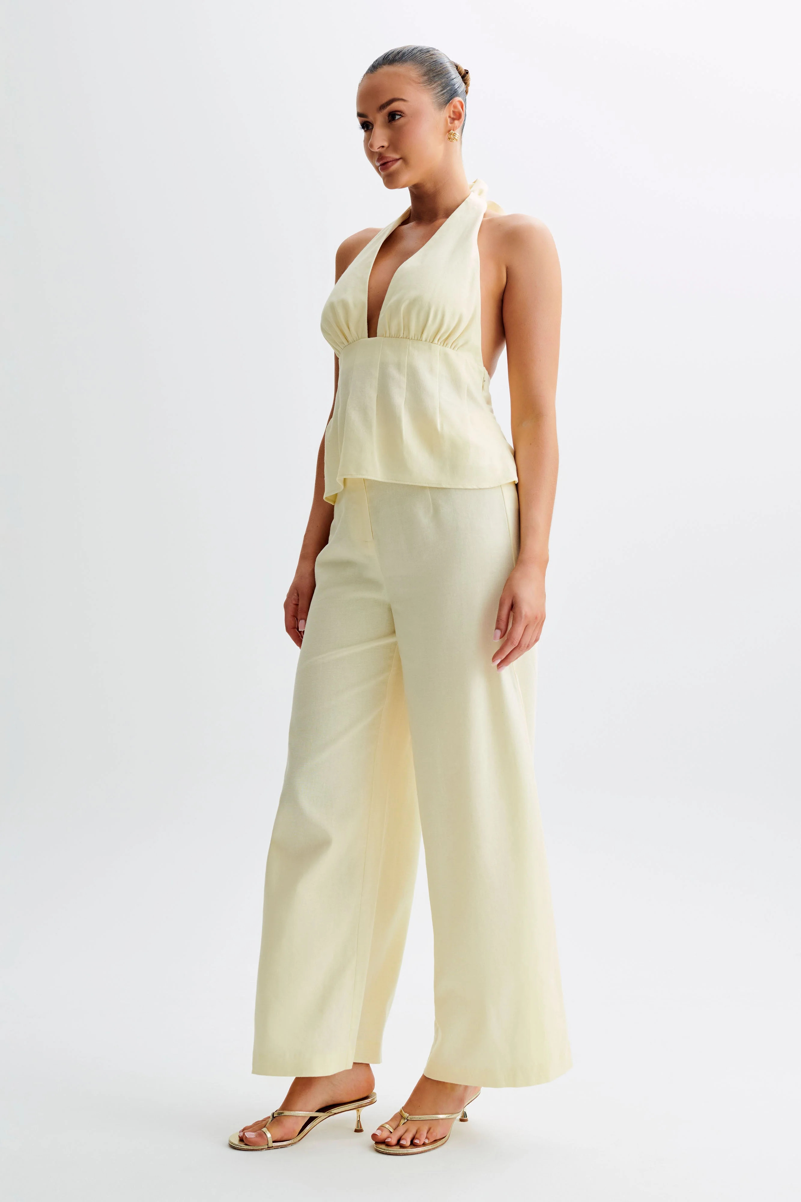 Franca Linen Wide Leg Pant - Lemon Sherbet | MESHKI US