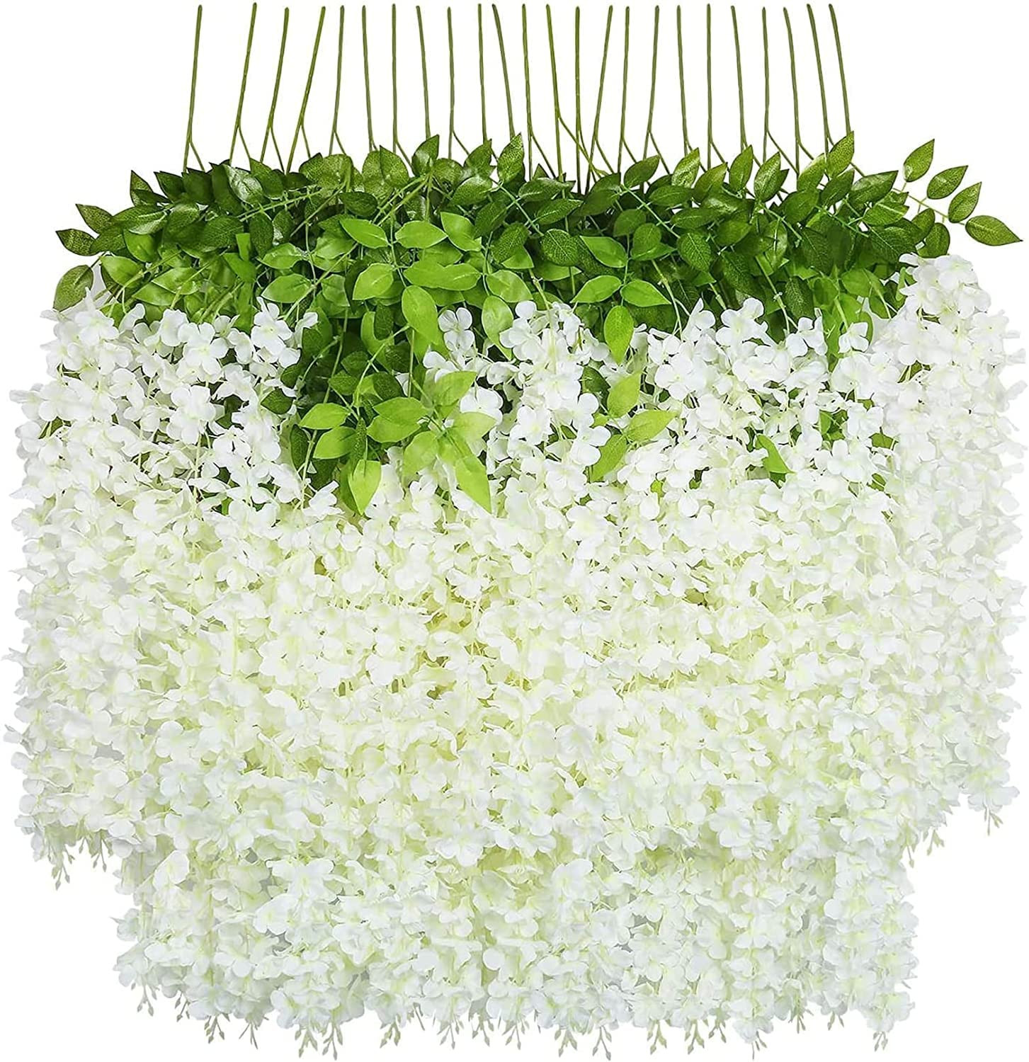 U'Artlines 36 Pack (Total 139 Feet) Artificial Fake Wisteria Vine Rattan Hanging Garland Silk Flowers String Home Party Wedding Decor (36, White) | Amazon (US)