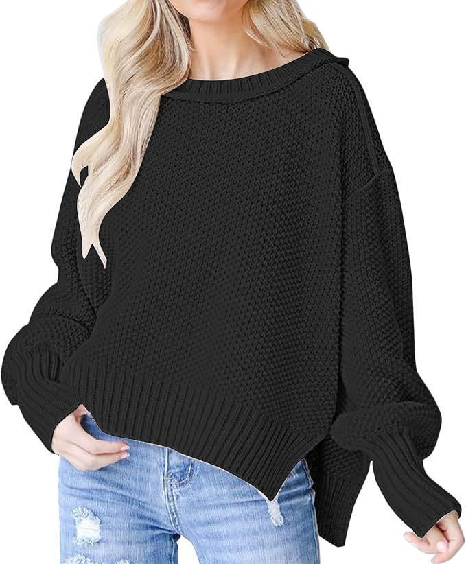 Womens Oversized Casual Sweaters Batwing Long Sleeve Crew Neck Chunky Ribbed Knit Pullover Loose ... | Amazon (US)