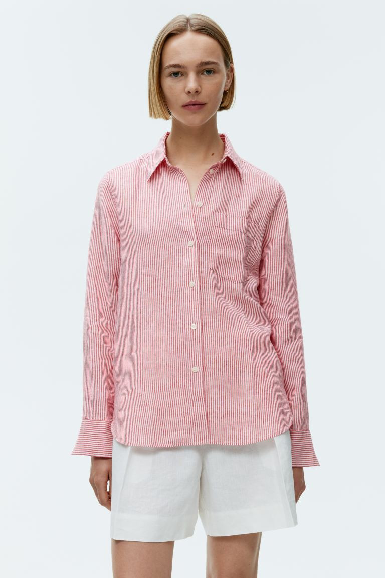 Leinenhemd - Langarm - Normale Länge - Rot/Weiß - Ladies | H&M DE | H&M (DE, AT, CH, NL, FI)