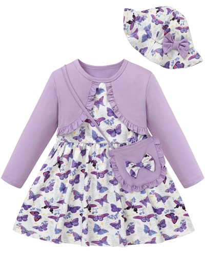 Toddler Girl Dress Baby Dresses Long Sleeve Fall Casual Girls Clothes Hat and Bag Set 6M-5T | Amazon (US)