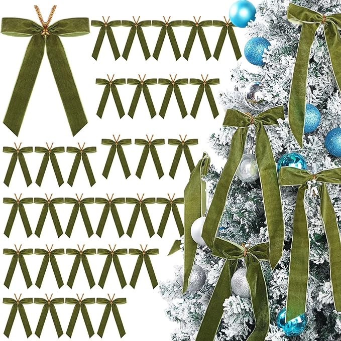 Riceshoot 30 Pcs 6.3 x 11 Inch Velvet Christmas Bow, Rustic Crafts Gift Bows Nice for Christmas T... | Amazon (US)