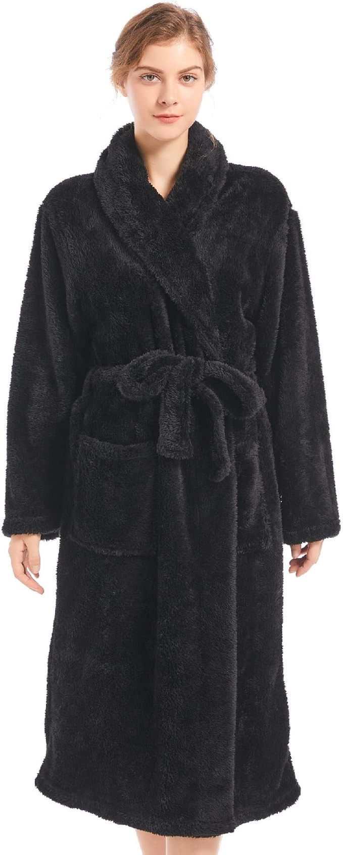 Inner Wish Womens Plush Fleece Robe, Cozy Warm Bathrobe Fuzzy Female Spa Robe With Pockets | Amazon (US)