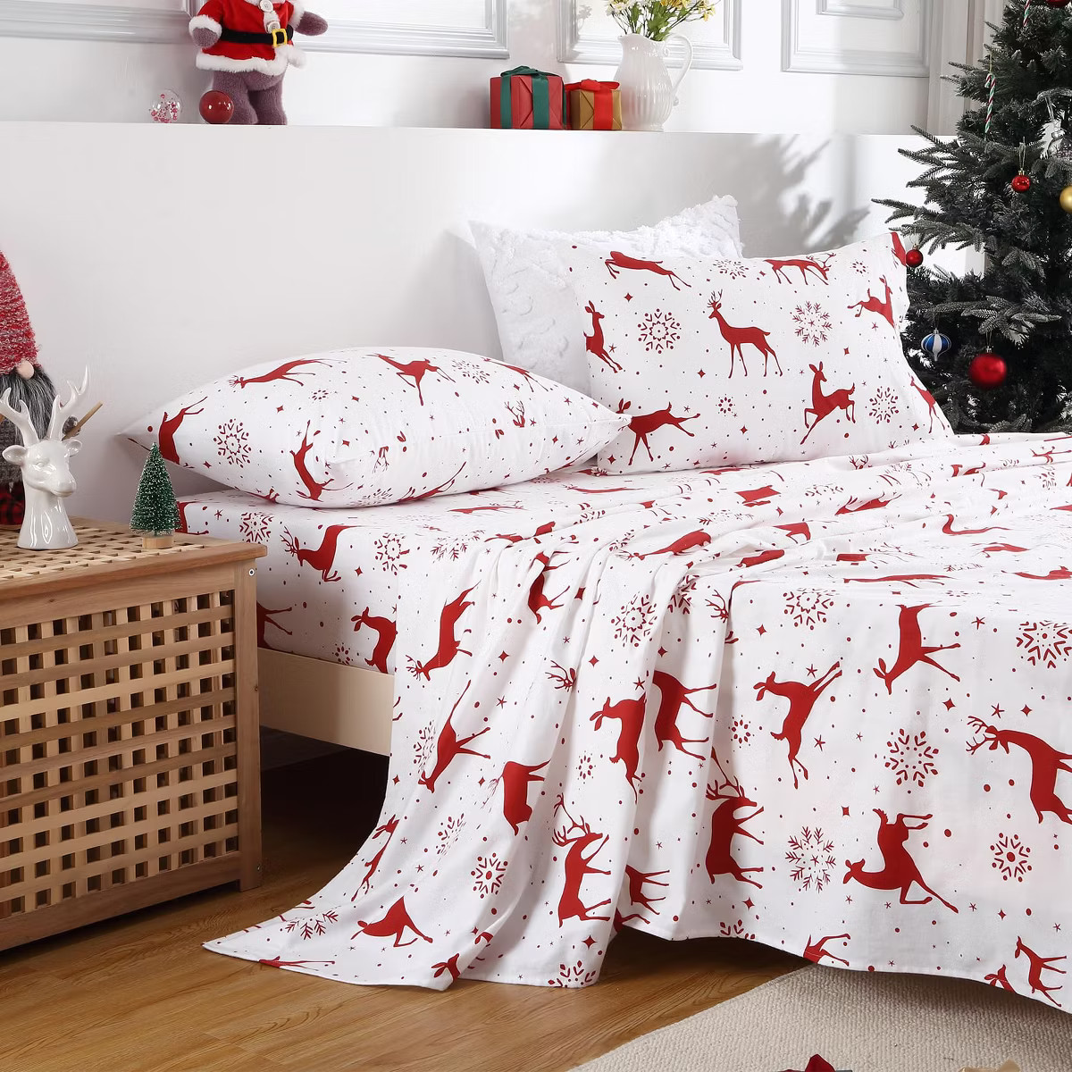 4 Piece Christmas Bed Sheets, Cotton Flannel Xmas Holiday Bed Sheet Set, 16" Deep Pocket, Snug Fi... | Target