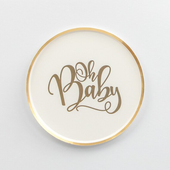 Oh Baby Paper Plates Set of 8  Gold and White Baby Shower New | Etsy | Etsy (US)