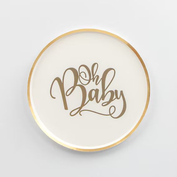 Oh Baby Paper Plates Set of 8  Gold and White Baby Shower New | Etsy | Etsy (US)