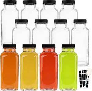 HINGWAH 12 OZ Glass Drink Bottles, Set of 12 Vintage Glass Water Bottles with Lids, Great for sto... | Amazon (US)