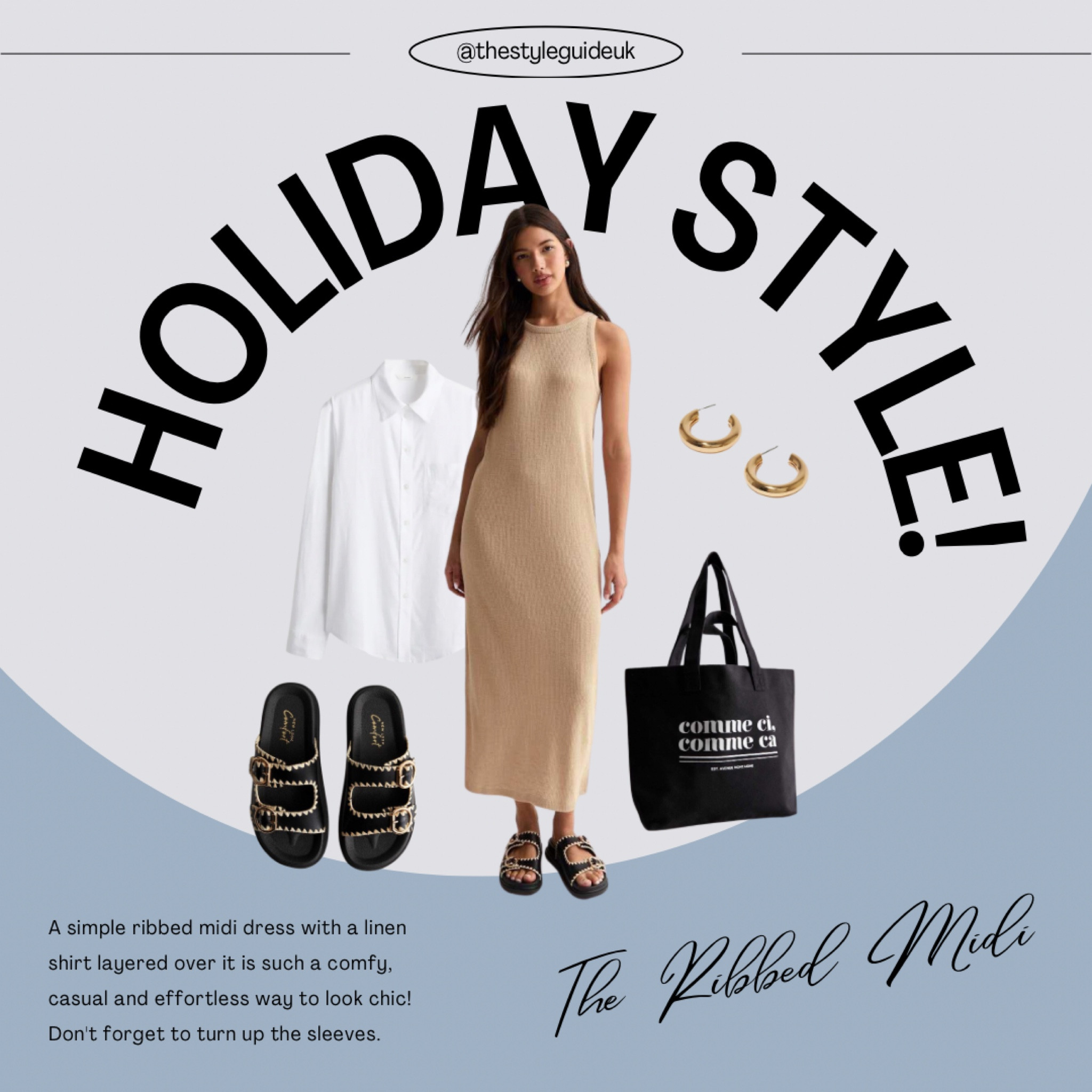 The ribbed midi dress. 
This can we thrown on over underwear or a bikini and worn with chunky sliders, trainers or slip on mules. 
Add a linen shirt, turn up the sleeves and add some cute gold accessories. 
#ribbedmididress #springoutfits #beachoutfits #chunkysliders 

#LTKuk #LTKtravel #LTKspring