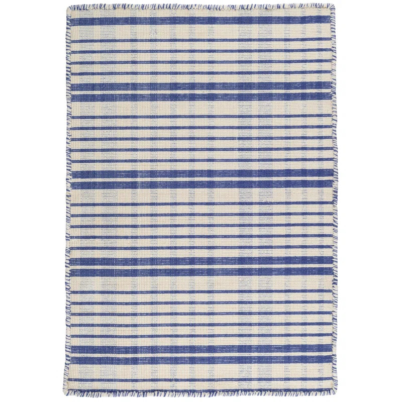 Guilford Plaid Handmade Flatweave Cotton Blue/Ivory Area Rug | Wayfair North America
