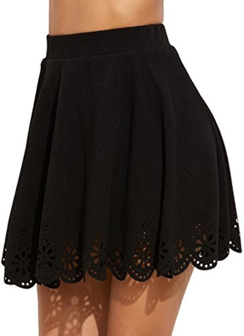 SheIn Women's Basic Solid Cutout Scallop Hem Flared Mini Skater Skirt | Amazon (US)