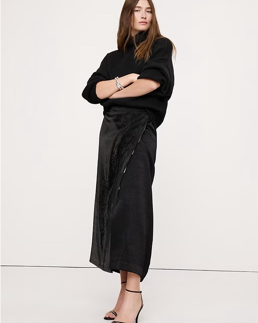 20% Off this PONTE & SEQUIN WRAP SKIRT

A streamlined silhouette to showcase a beautiful fabric. We cut this sequin skirt in a soft ponte fabric and finished the front panel with high-gloss sequins for festive shine.
Column Fit: High-rise. Fitted waist and hip with a straight skirt.
Invisible zip at back.
Fully lined.



ITALIAN MERINO-BLEND TURTLENECK SWEATER

NYE outfit, date night, Valentine’s Day, girls night out


#LTKOver40 #LTKSaleAlert #LTKHoliday