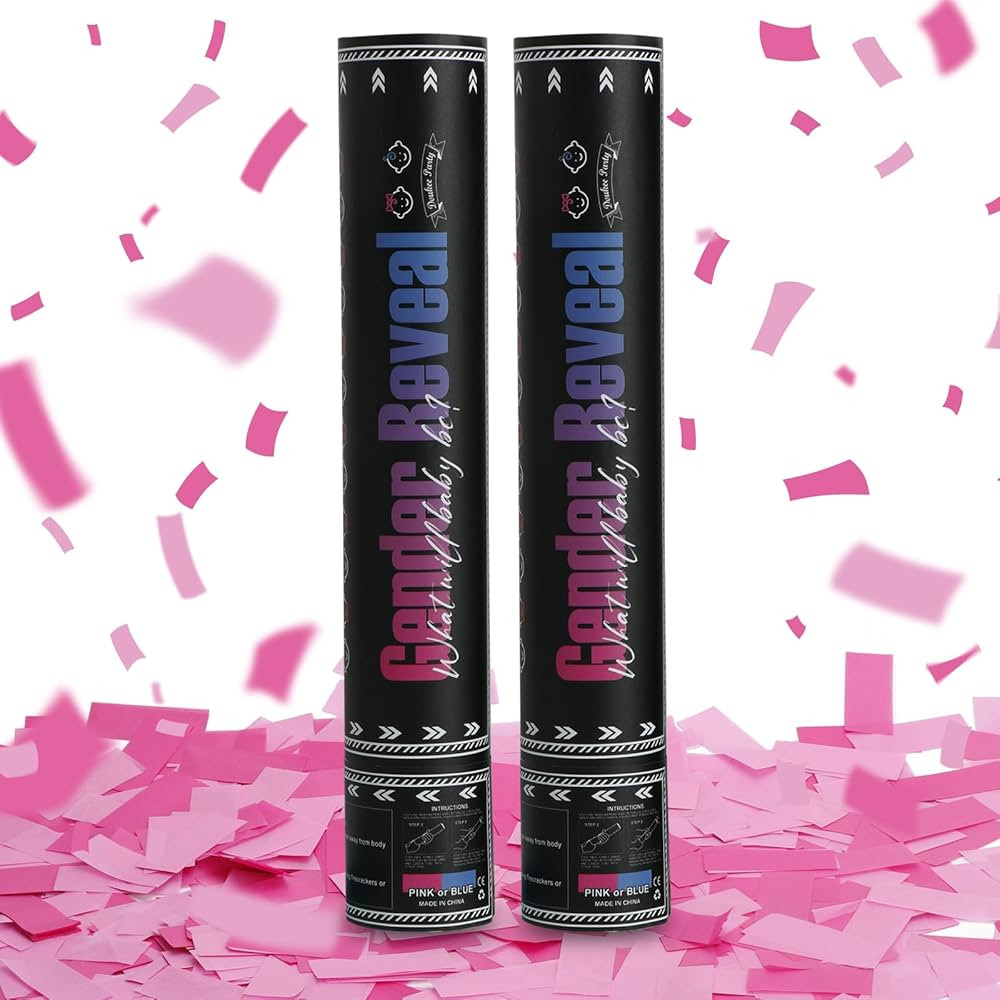 Gender Reveal Pink Confetti Cannon, DOUKEE Baby Shower Pink only Biodegradable Confetti Poppers f... | Amazon (US)