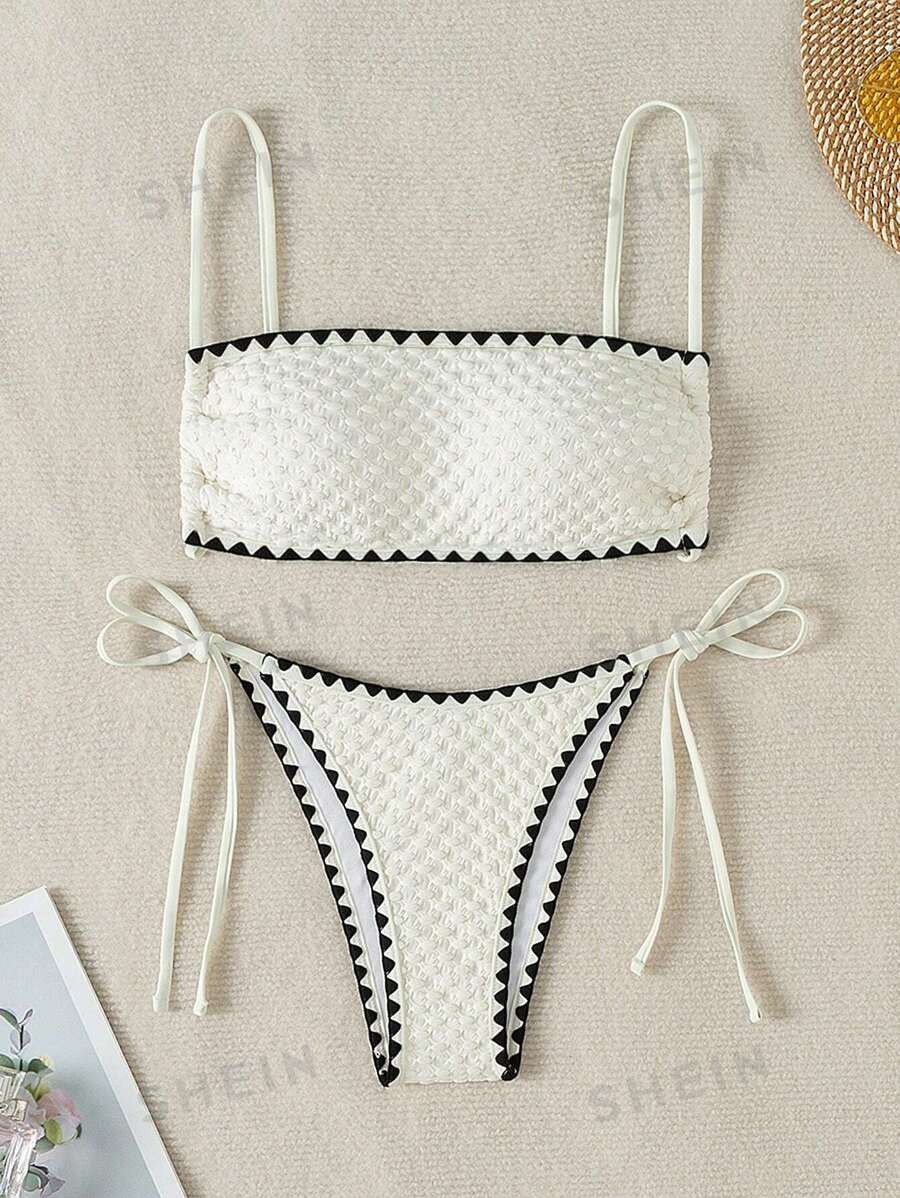 SHEIN Swim Ladies' Texture Strappy Bikini Set | SHEIN