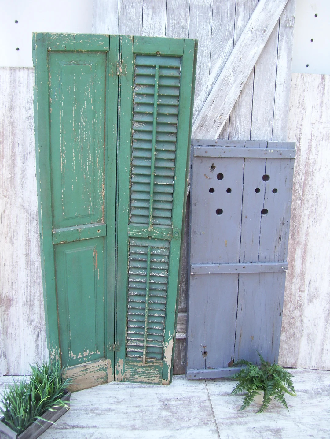 Vintage Wood Shutters Farmhouse 51 Green Primitive Wooden House Shutter 38 Blue Gray YOUR CHOICE ... | Etsy (US)