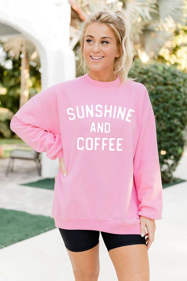 Sunshine and Coffee Pink Oversized Graphic Sweatshirt | Pink Lily