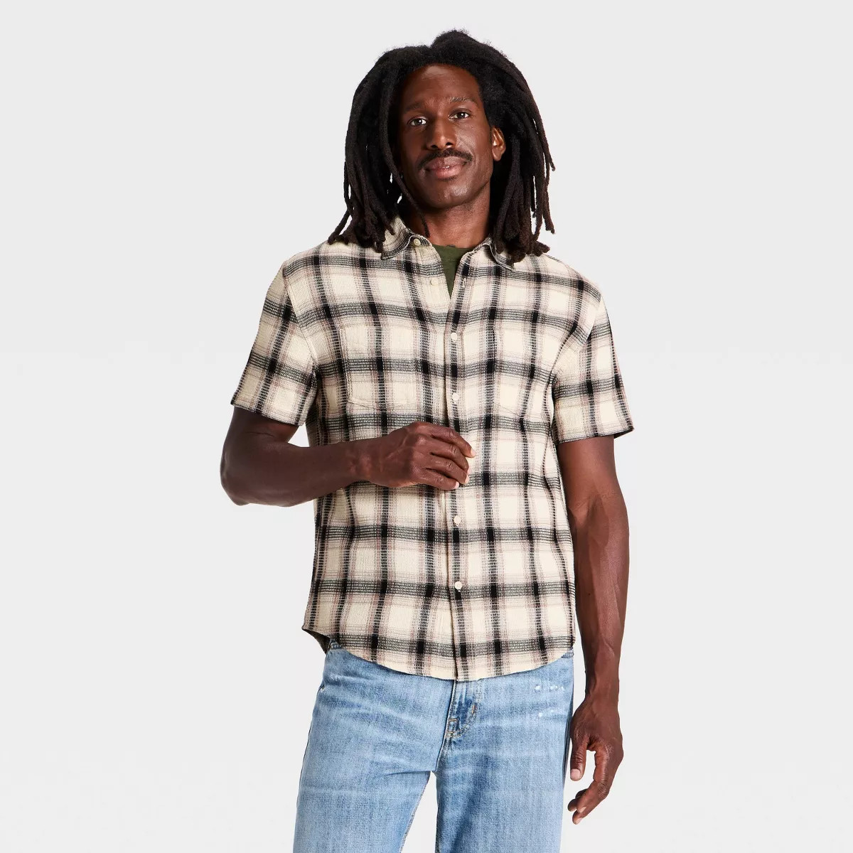 Men's Short Sleeve Plaid Layer - Goodfellow & Co™ Navy Blue XL | Target