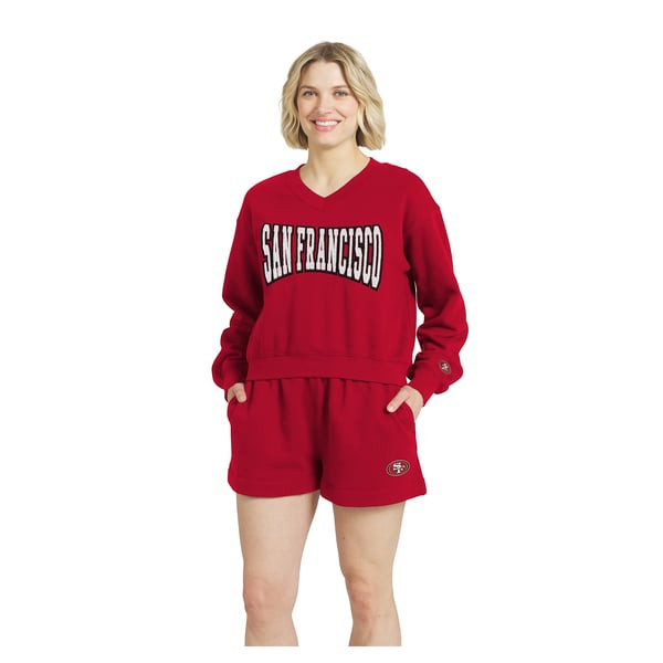 San Francisco 49ers WEAR by Erin Andrews Fleece V-Neck Lounge Set - Scarlet | Fanatics