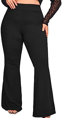 WDIRARA Women's Plus Size Elastic High Waist Flare Bell Bottom Ribbed Knit Long Pants | Amazon (US)