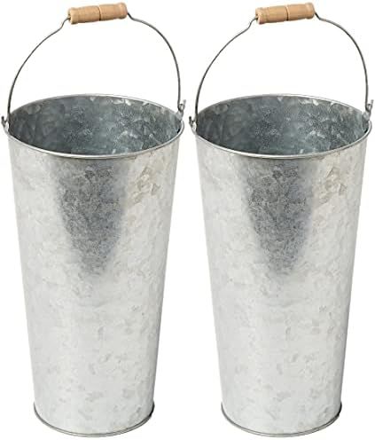 Weddingstar Large Galvanzined Silver Tin Bucket with Handle - 2 Pack | Amazon (US)