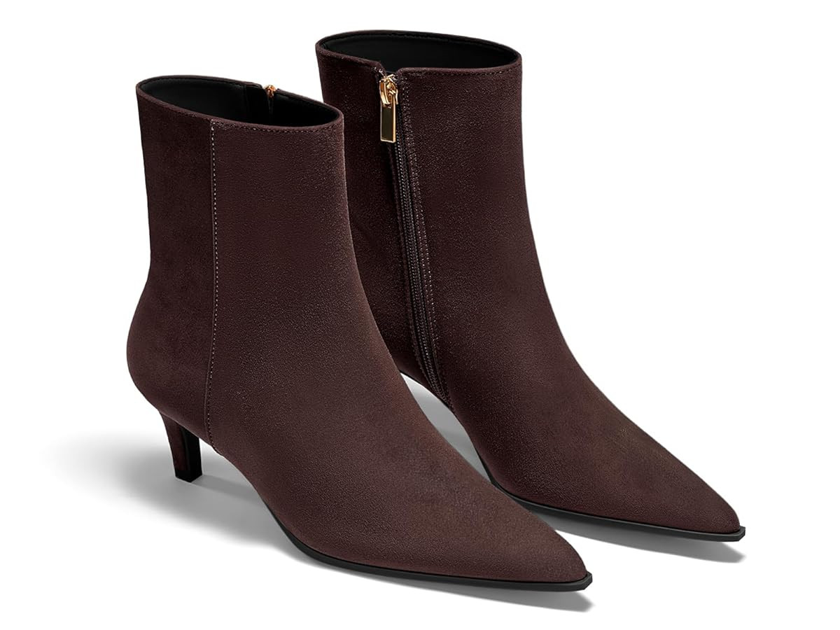 Coutgo Ankle Boots for Women Kitten Low Heel Pointed Toe Booties Side Zipper Fall Shoes | Amazon (US)