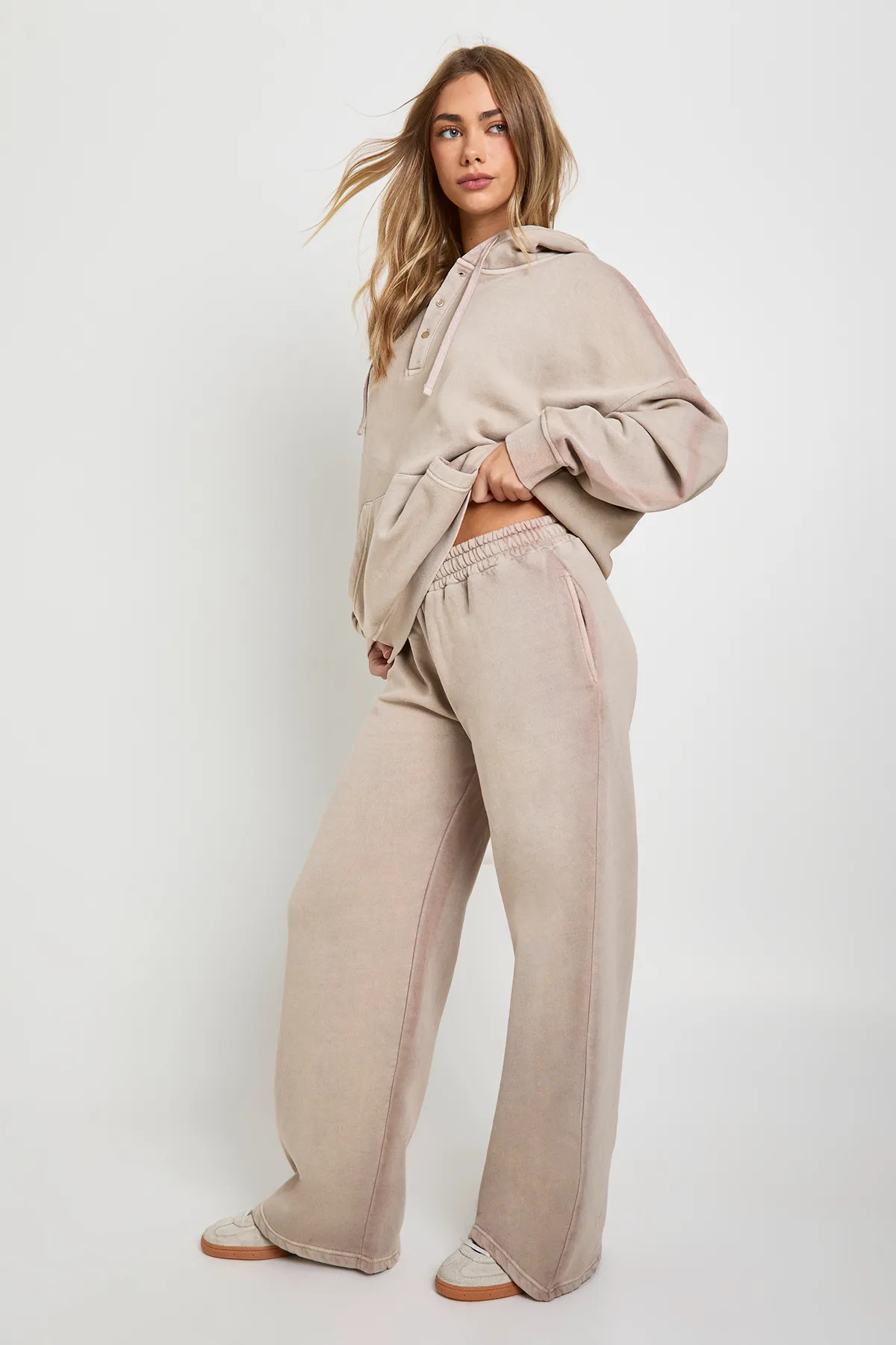 Washed Henley Neck Oversized Hoodie Tracksuit | Boohoo.com (UK & IE)