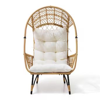 Crestlive Products Patio Wicker Egg Chair with Cushion (Beige) Rattan Brown Metal Frame Stationar... | Lowe's