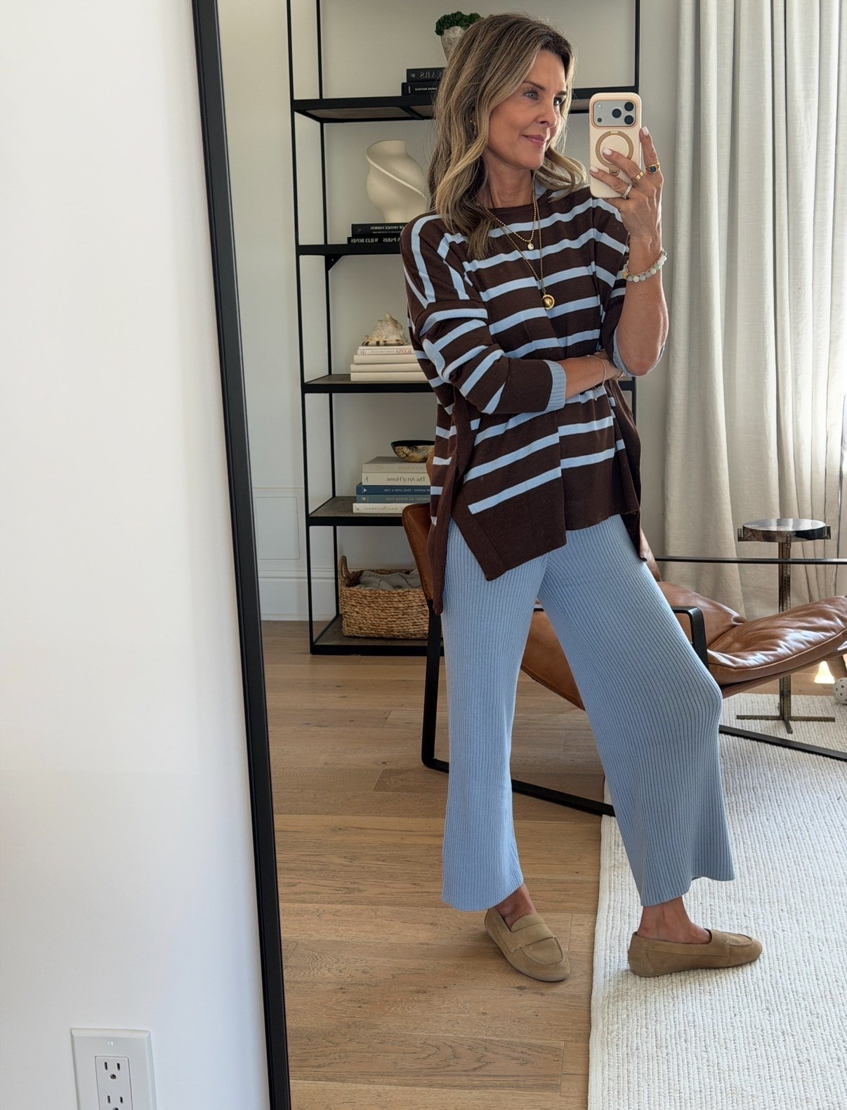 Love this sweater! Check the site for sales  @MERSEA 
-Sweater pants are the best! I’m 5’6” 
@Splendid 
-loafers TTS @Brochu Walker
