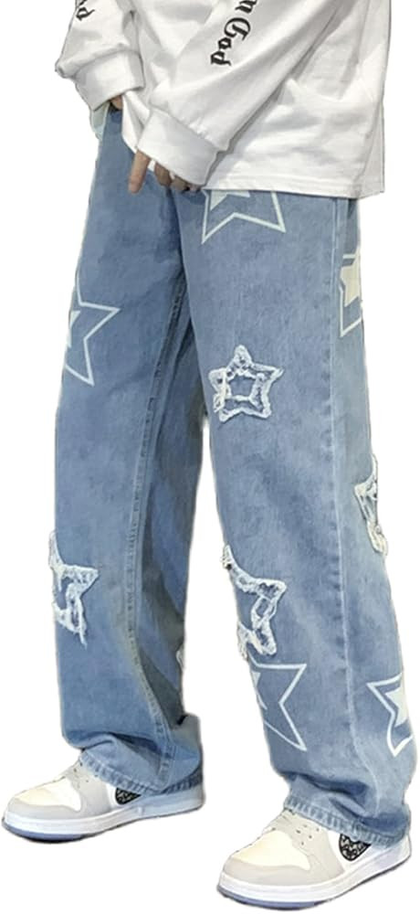 Y2k Jeans Men Grunge Hip Hop Baggy Pants Straight Leg Graphic Denim Joggers Loose Fit Jeans Stree... | Amazon (US)