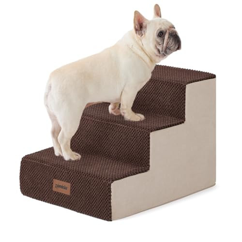 ZOMISIA Dog Steps for Couch - Pet Stairs for Small Dogs and Cats, Dog Steps with Non-Slip Bottom Grey 3 Steps, Brown | Amazon (US)
