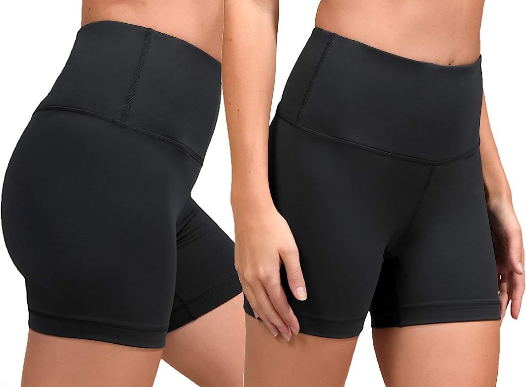 90 Degree By Reflex High Waist Power Flex Yoga Shorts - Tummy Control Biker Shorts for Women 2 Pa... | Amazon (US)
