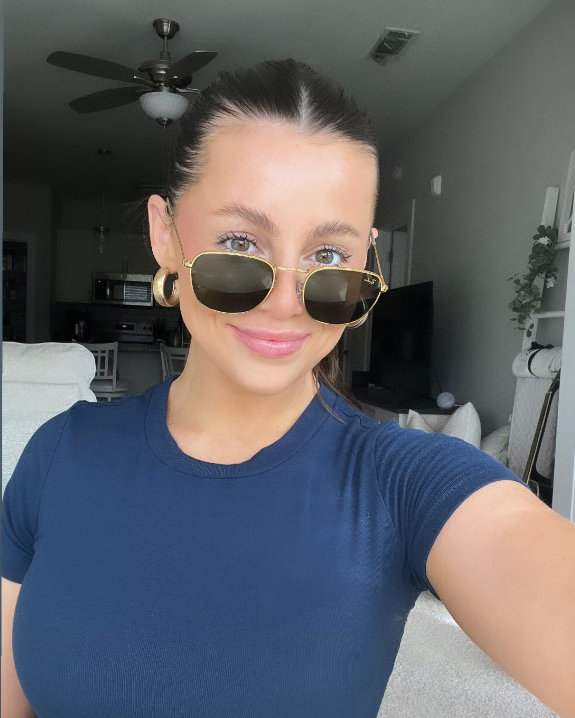 hexagonal ray bans >>>> 

wearing hexagonal flat lenses - polished gold frame & blue lenses 

#LTKSeasonal #LTKBeauty #LTKSummerSales