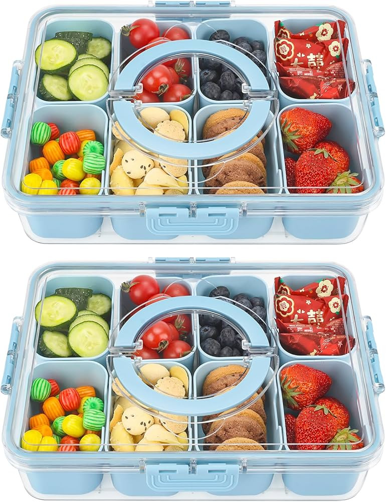 shopwithgreen 2Pcs Snackle Box Container, Divided Serving Tray with Lid and Handle, Snack Box Con... | Amazon (US)