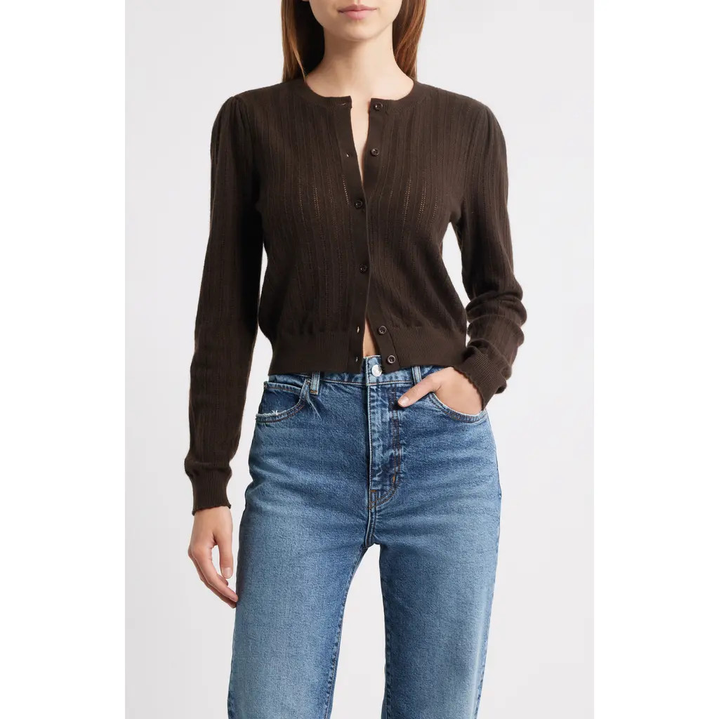 FRAME The Ladder Pointelle Cashmere Cardigan in Coffee at Nordstrom, Size Large | Nordstrom
