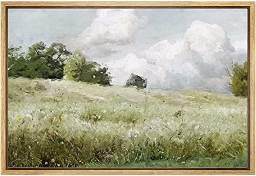 wall26 Framed Canvas Print Wall Art Green Meadow Under Stormy Clouds Nature Wilderness Illustrations | Amazon (US)
