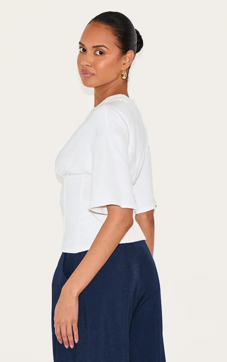 Basic White Ruched Bust Detail Fitted T Shirt | PrettyLittleThing UK