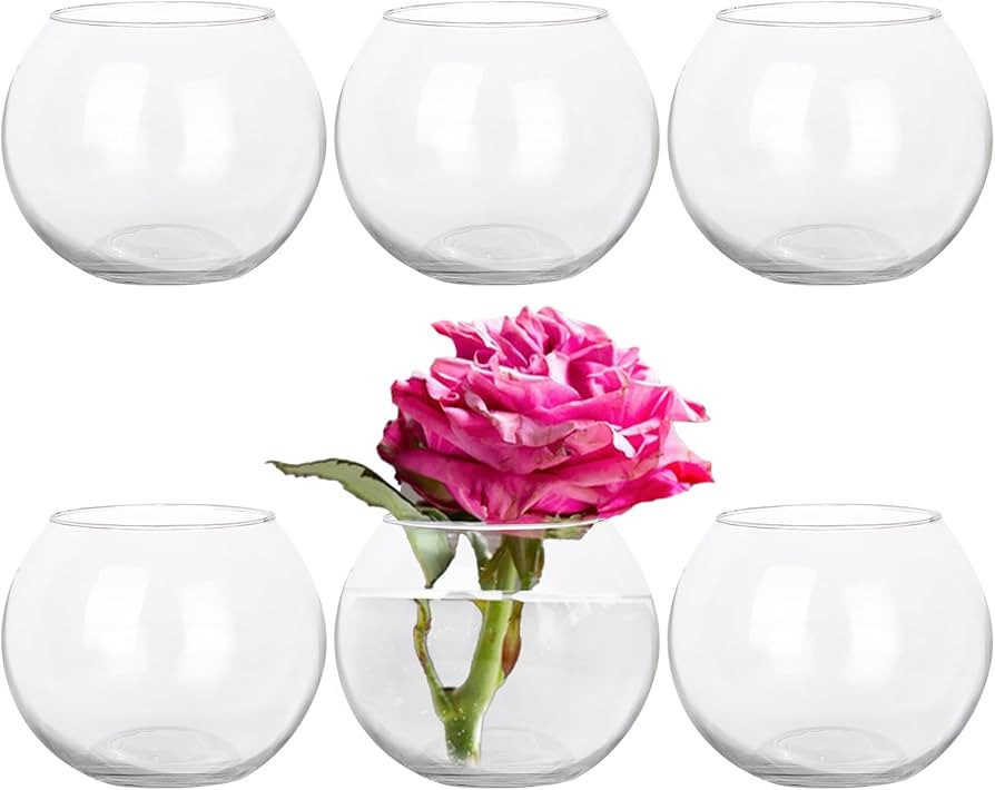 Set of 6 Clear Glass Vases, 4.7” W x 3.7” H, Round Candle Holders, Bubble Bowl, Flower Vases ... | Amazon (US)