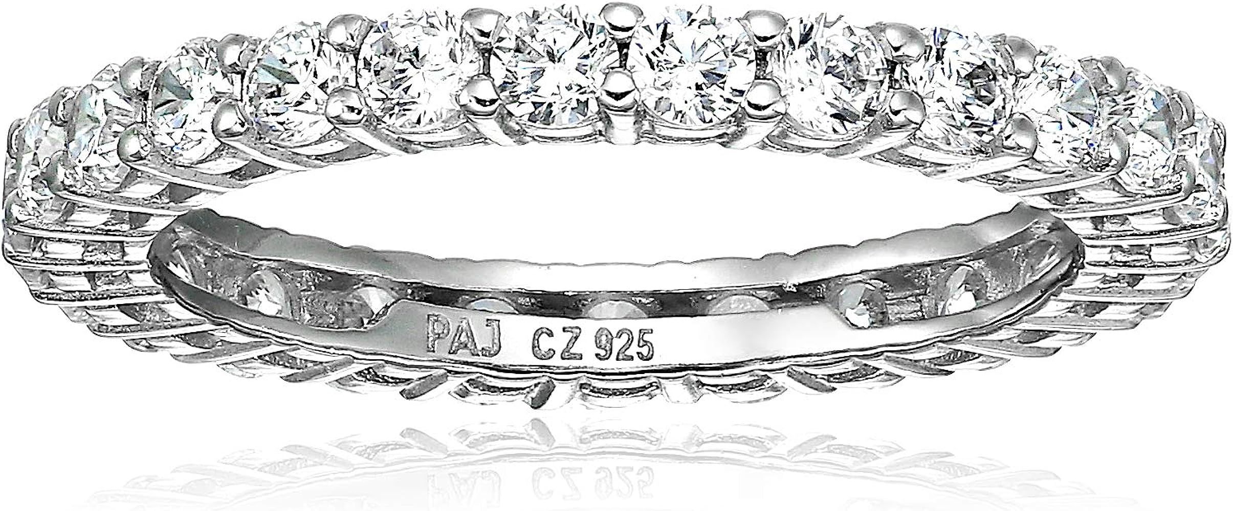 Plated Sterling Silver Round-Cut Cubic Zirconia All-Around Band Ring | Amazon (US)