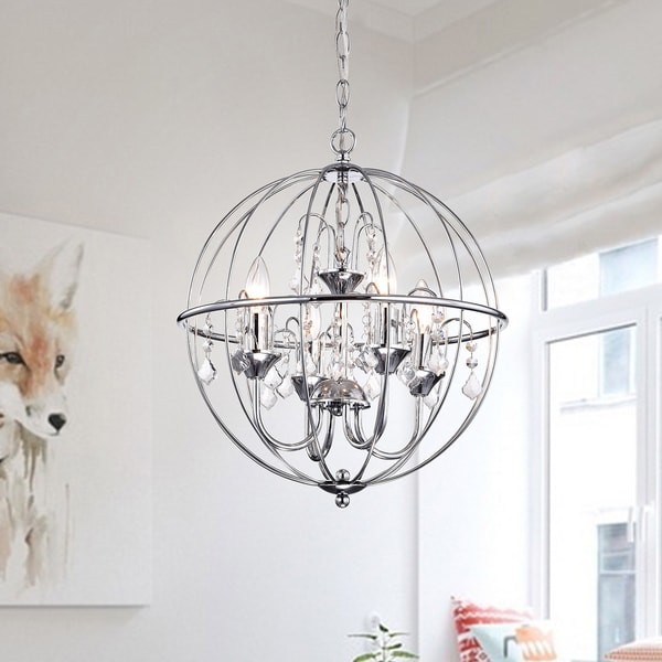 Benita Chrome Finish Metal Orb Crystal Chandelier | Bed Bath & Beyond