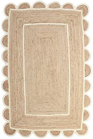 Scallop Pattern Jute Bohemian Area Rug (4'x6', Off White) | Amazon (US)
