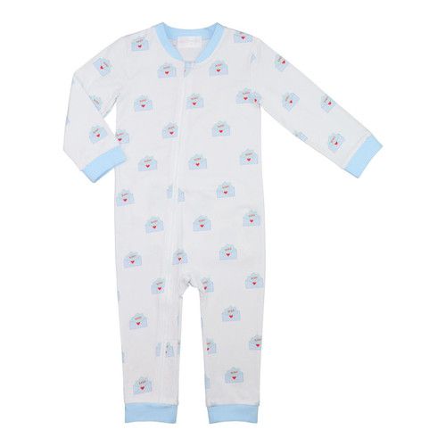 Blue And White Valentine Knit Zipper Pajamas | Cecil and Lou