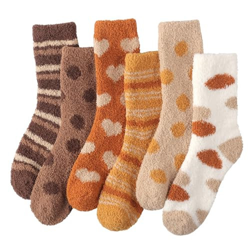 Toes Home Fuzzy Socks for Women Soft Fluffy Winter Cozy Slipper Socks Plush Sleep Harvest Fall Socks for Ladies 6 Pairs | Amazon (US)
