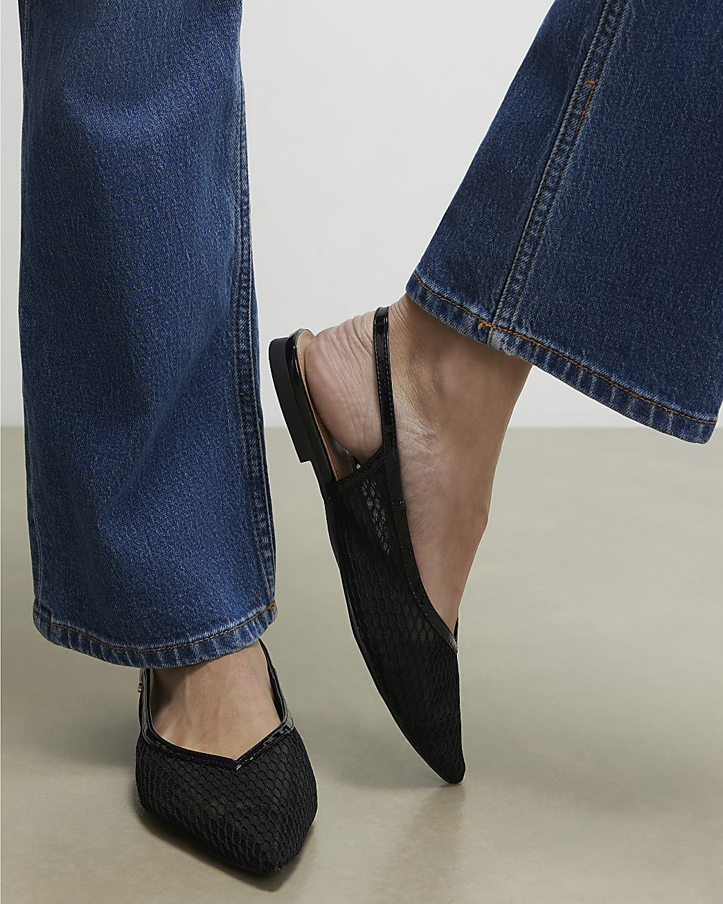 Black Mesh Pointed Toe Sling Back Shoes | River Island UK & IE