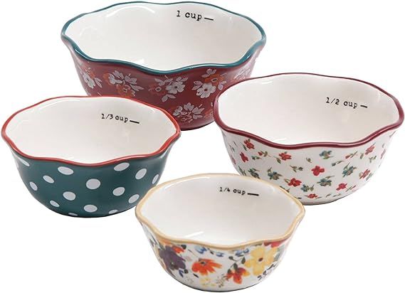 The Pioneer Woman Flea Market 4-Piece Ceramic Decorated Measuring Bowls | Amazon (US)