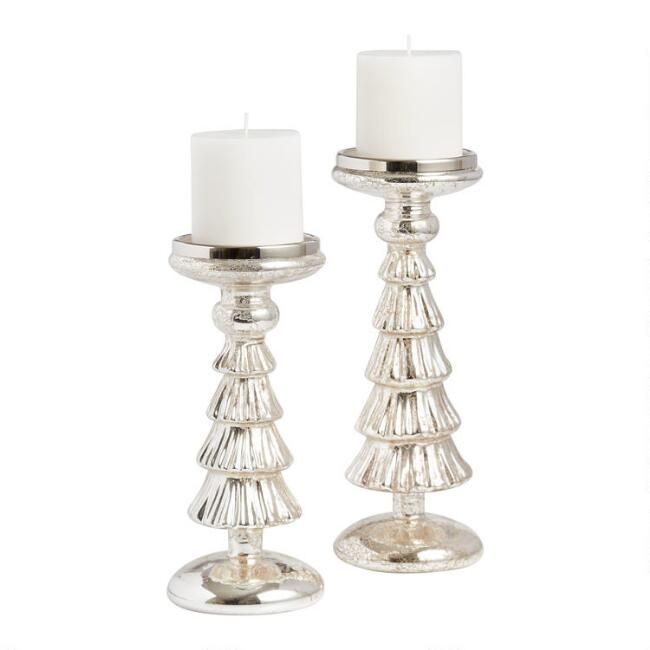 Pier Place Mercury Glass Christmas Tree Pillar Candleholder | World Market