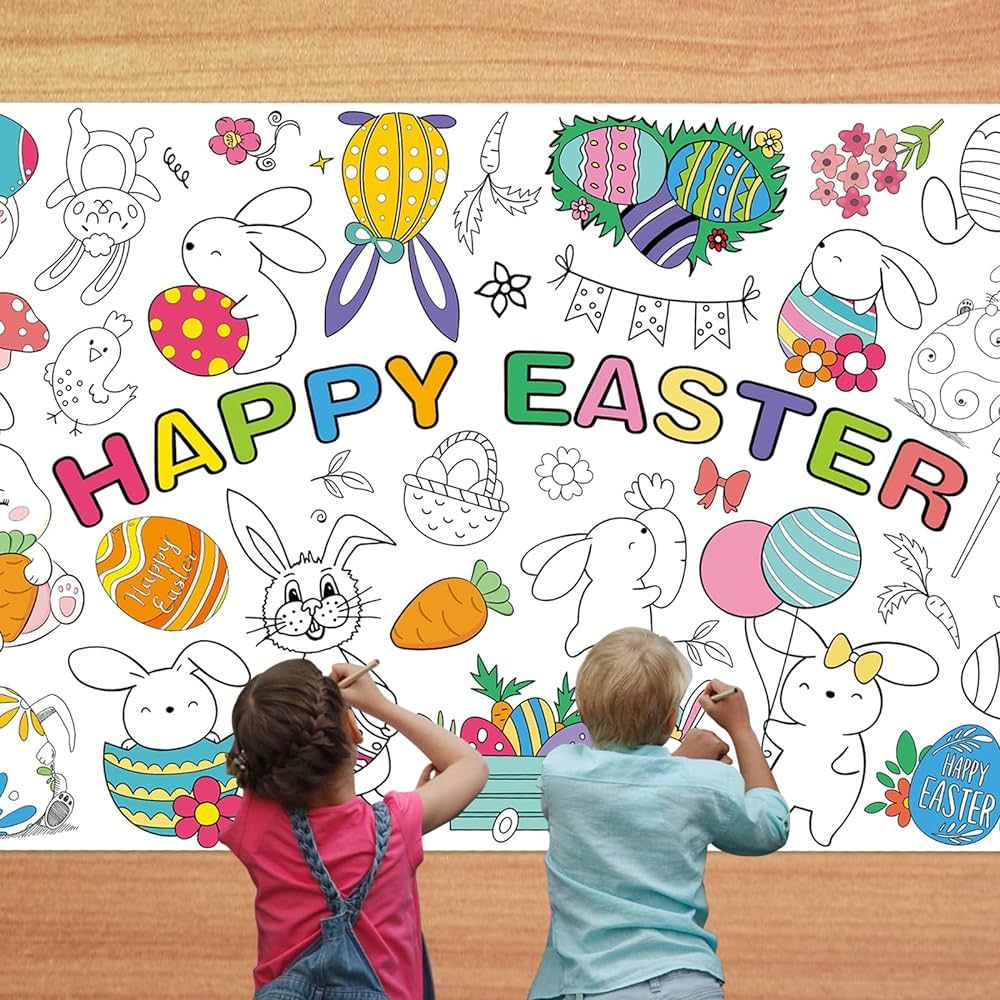 Easter Coloring Tablecloth for Kids, Happy Easter Bunny Egg Paper Table Runner, Disposable Color-... | Amazon (US)
