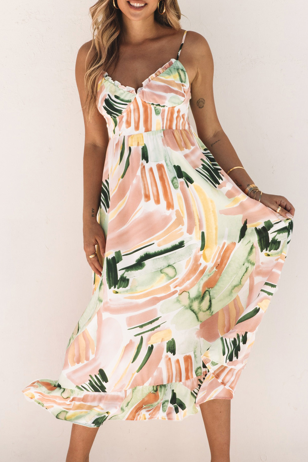 Spaghetti Straps Graffti Print Long Dress | Evaless
