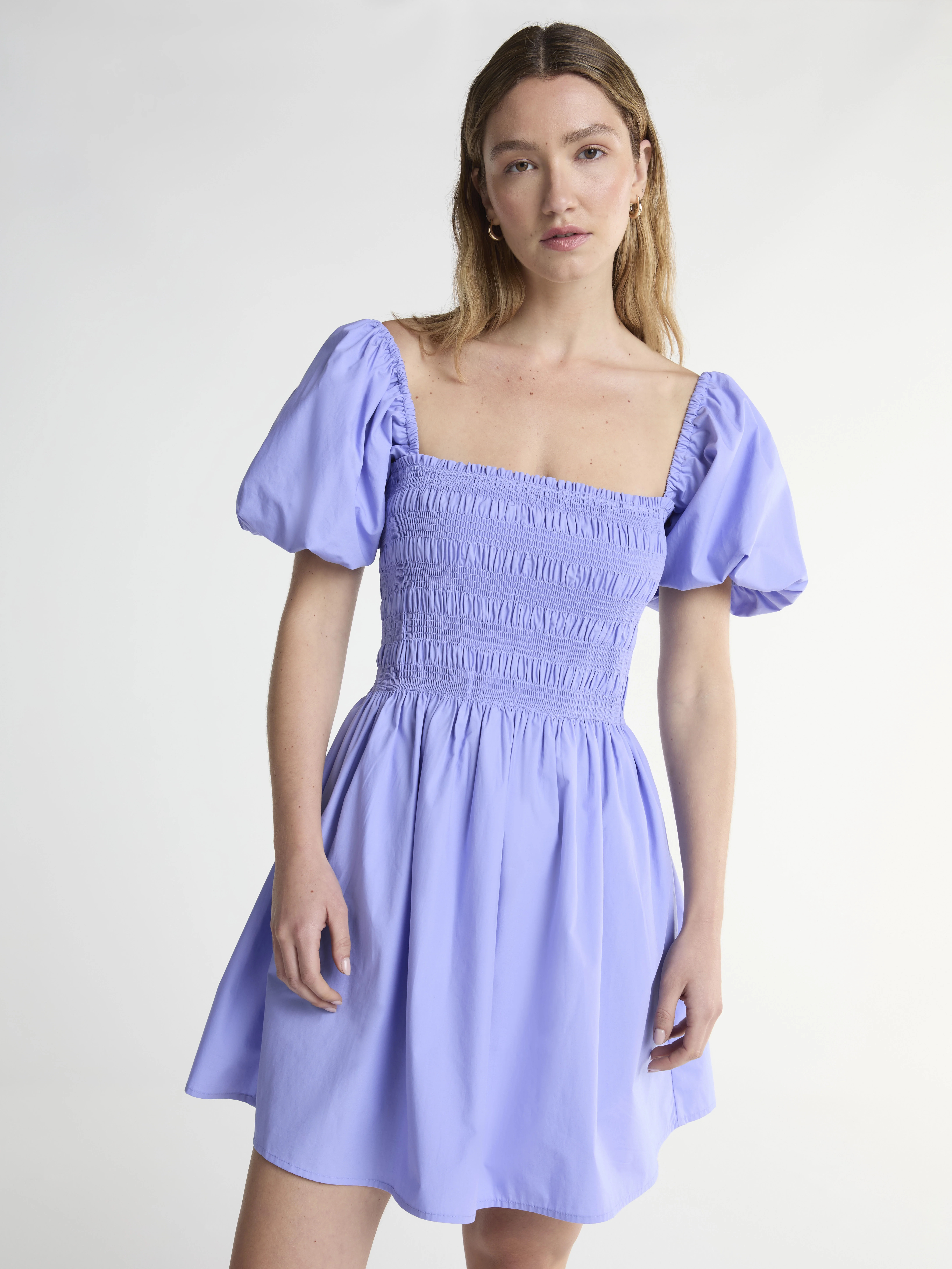 Scoop Women’s and Women's Plus Cotton Smocked Mini Dress with Puff Sleeves, Sizes XS-4X | Walmart (US)