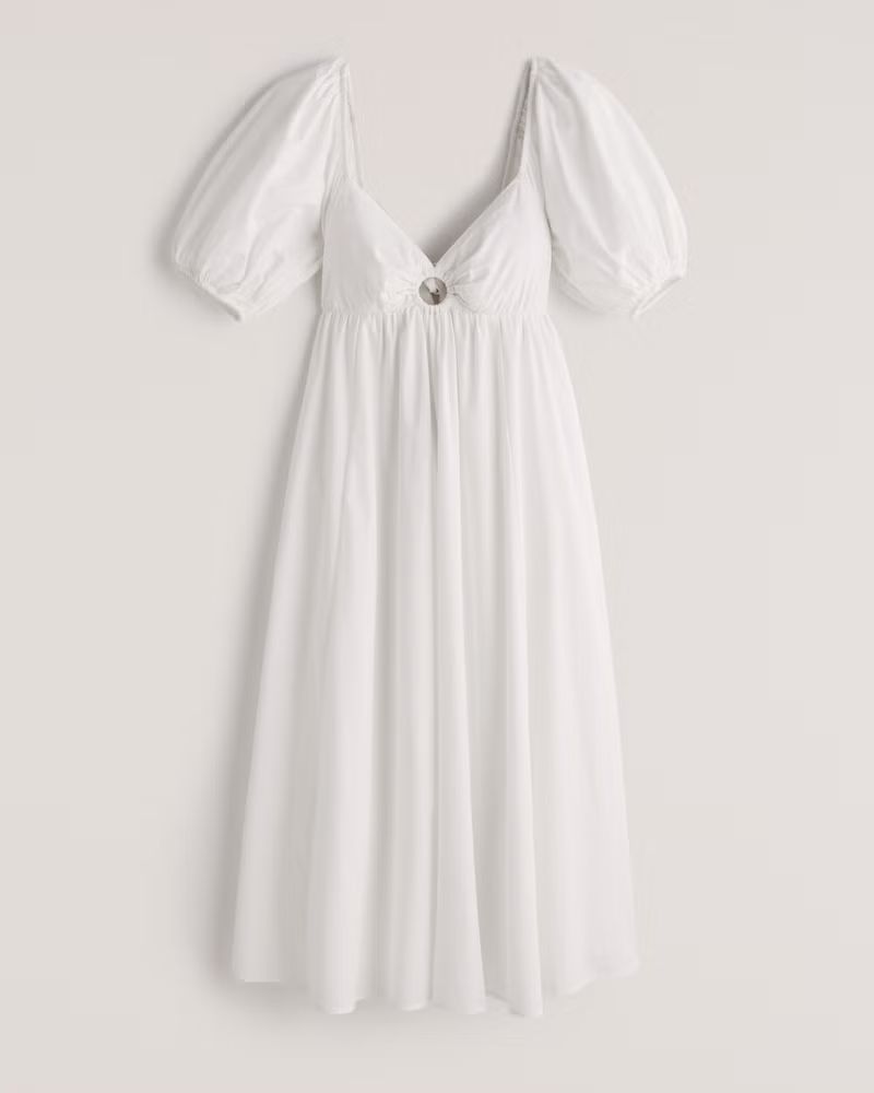Women's O-Ring Puff Sleeve Midi Dress | Women's Dresses & Jumpsuits | Abercrombie.com | Abercrombie & Fitch (US)