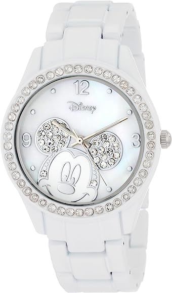 Disney Women's MK2106 Mickey Mouse White Bracelet Watch with Rhinestones | Amazon (US)